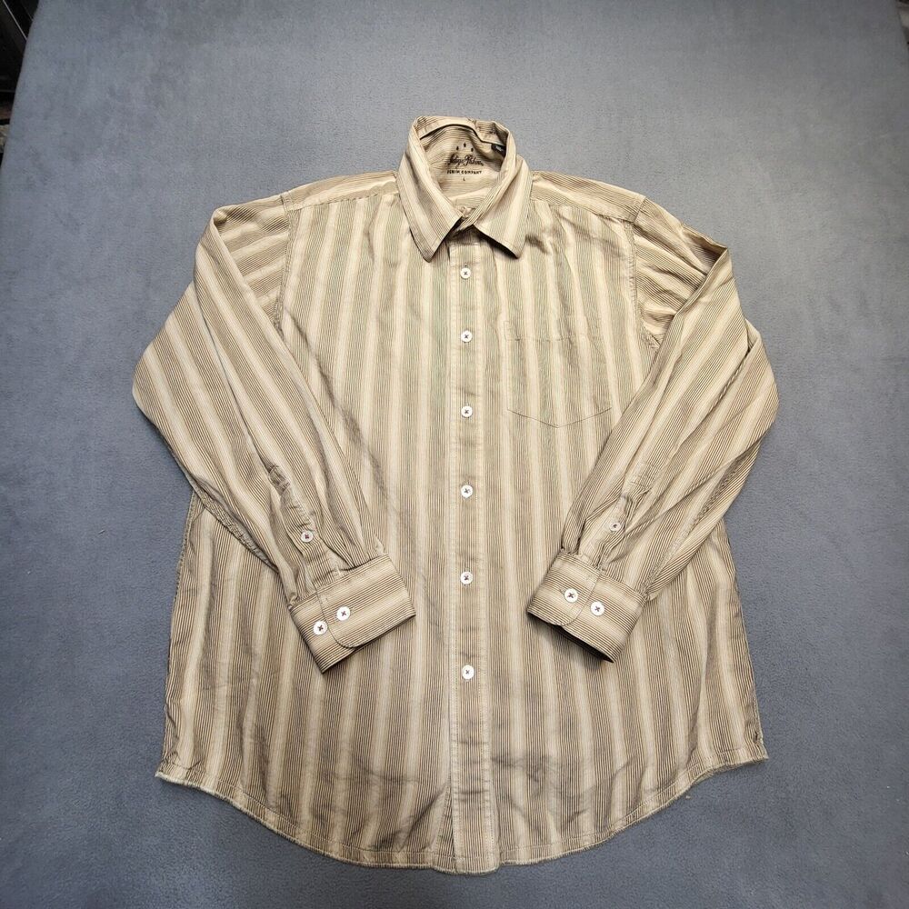 Indigo Palms Shirt Mens L Brown Striped Button Up Long Sleeve